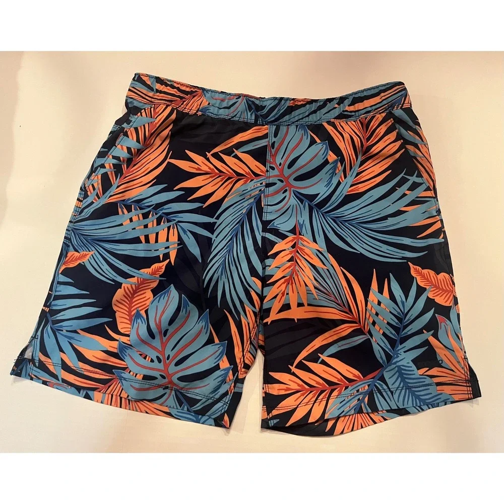 Speedo Swim Shorts Trunks Size Medium Blue Orange Pockets Back Zipper Pocket